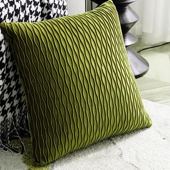 XL Set of 2 Matcha Green Tea Soft Ripple Corduroy Velvet Pillow Covers Pillows - Picture 4 of 12